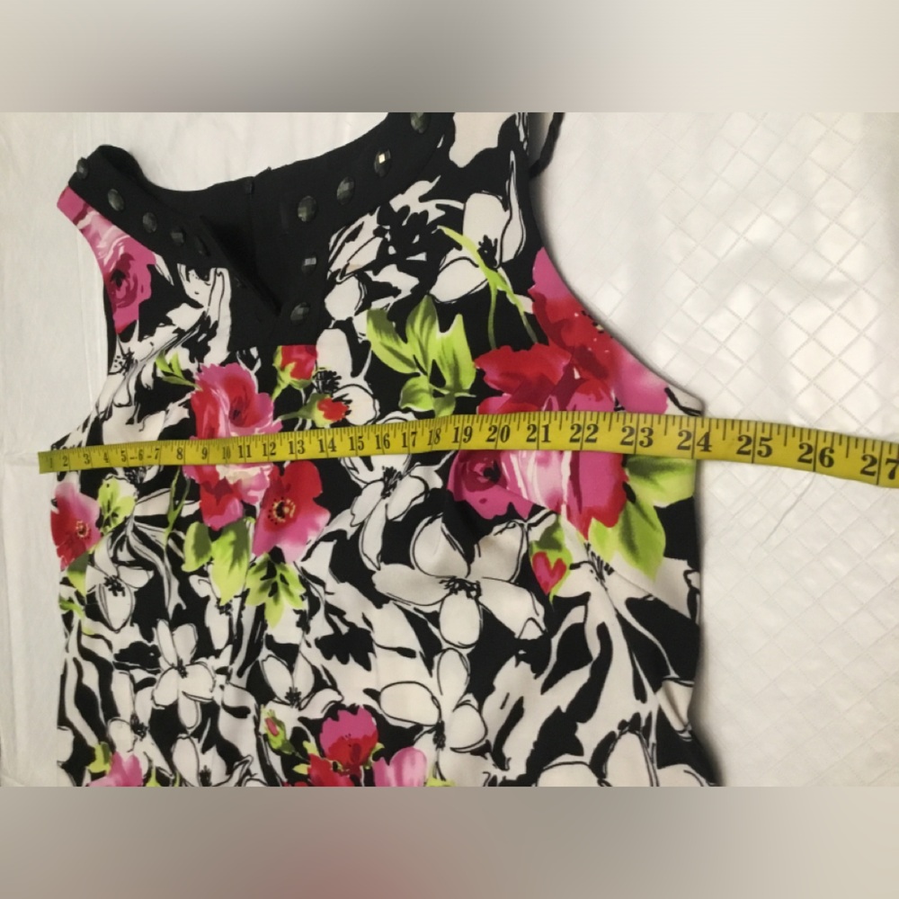 Perceptions Floral Mini Dress in Black with Pink and Green Accents - Picture 11 of 15